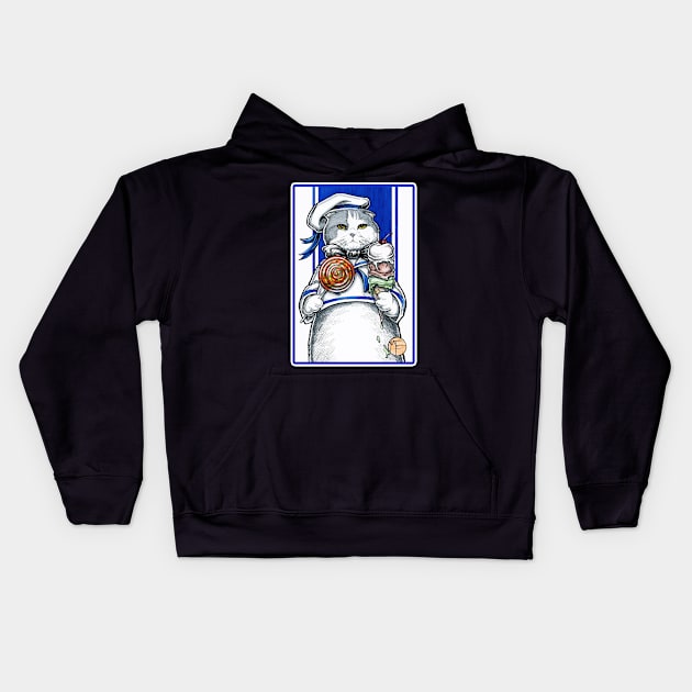 Sailor Cat With Ice Cream - White Outlined Version Kids Hoodie by Nat Ewert Art